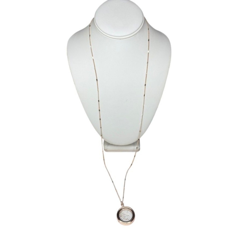 Lauren Conrad Necklace Rose Gold Tone Pink Floating Locket Crystal Pendant